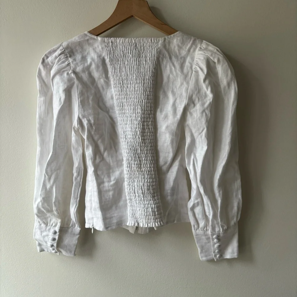 Reformation Micah Balloon Sleeve‎ Square neck linen top Sz 4/S